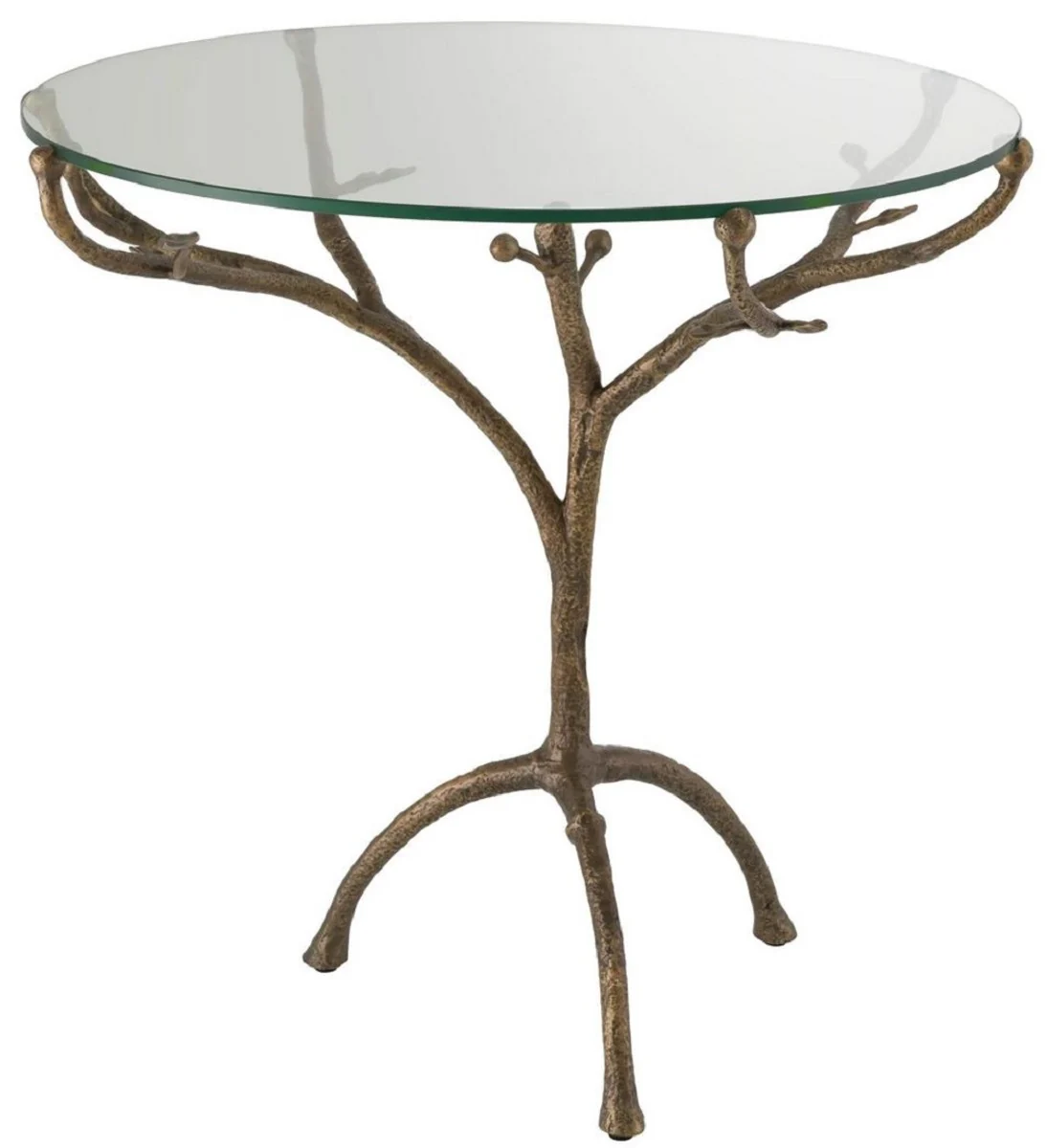 Luxury side table vintage brass colored Ø 79.5 x H. 75 cm - Round tripod brass table with glass top - Living room furniture - Luxury furniture