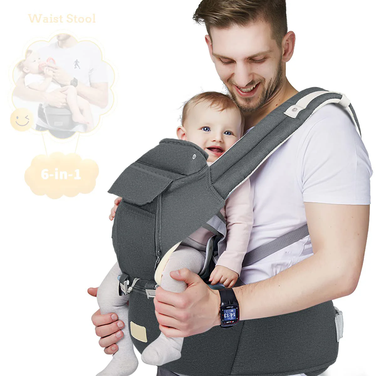 Baby – Tragehilfe, 6-in-1-Babytrage mit Taillenhocker, Babytrage mit Hüftsitz zum Stillen, Einheitsgröße – passend für Neugeborene, Säuglinge und Kleinkinder (blau)