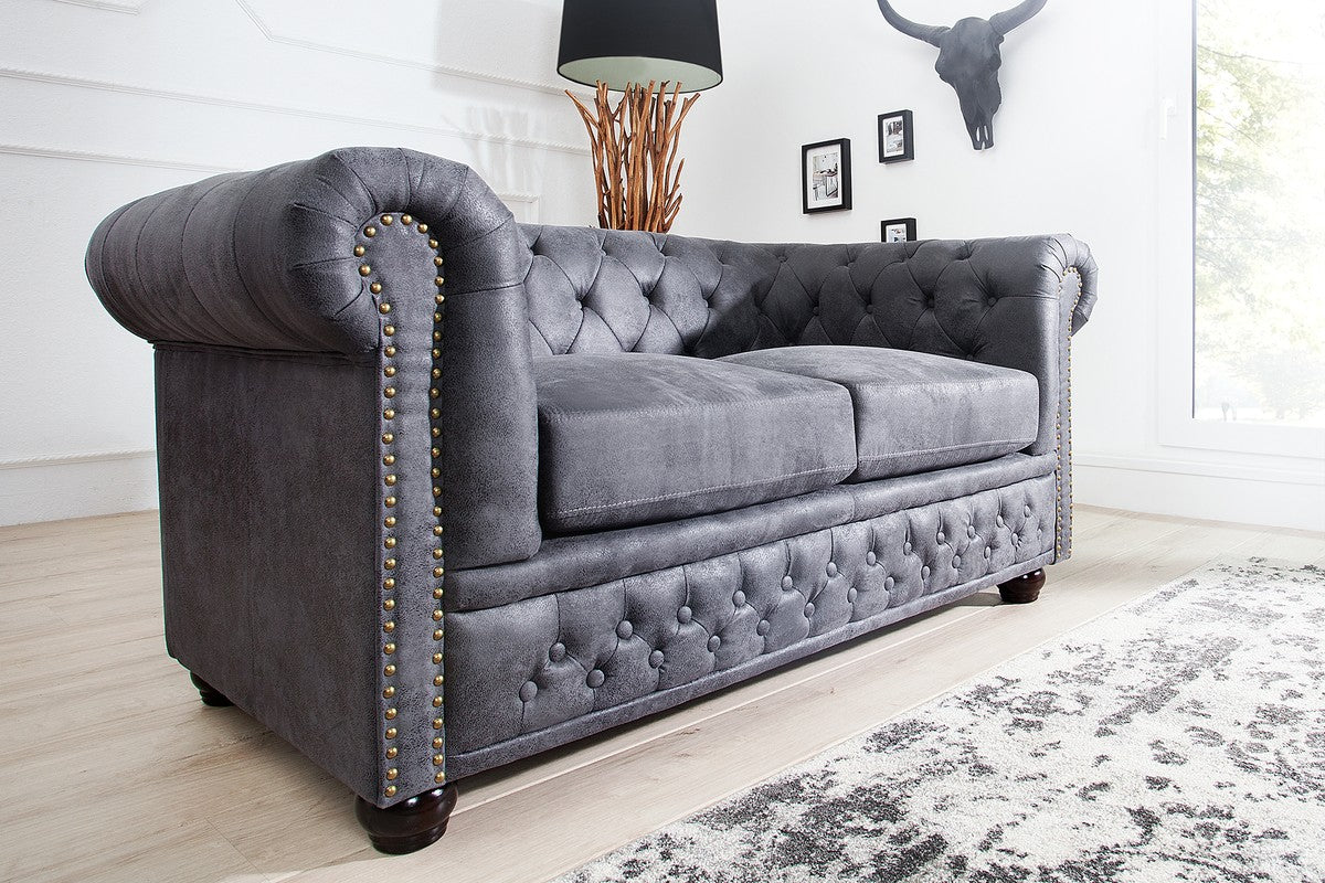 Chesterfield 2 seater sofa antique gray from the house - living room furniture - couch