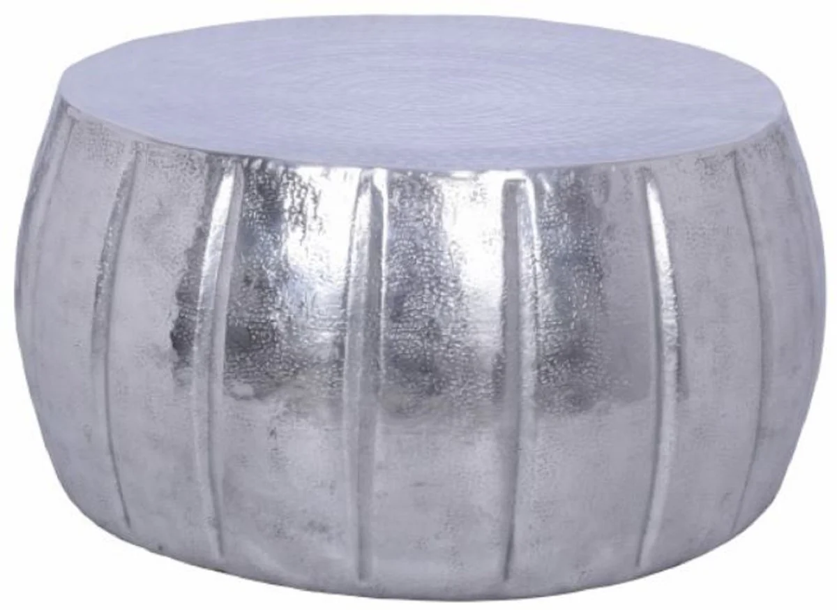 Aluminum coffee table silver Ø 65 x H. 31 cm - Round living room table in oriental style - Living room furniture