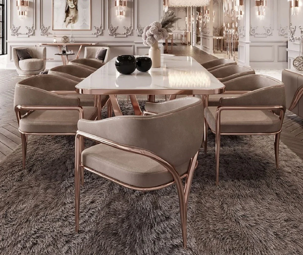 Luxury dining room chair set with armrests gray / copper 60 x 59.8 x H. 80 cm - kitchen chairs set of 8 - dining room furniture - restaurant furniture - luxury furniture - luxury furnishings