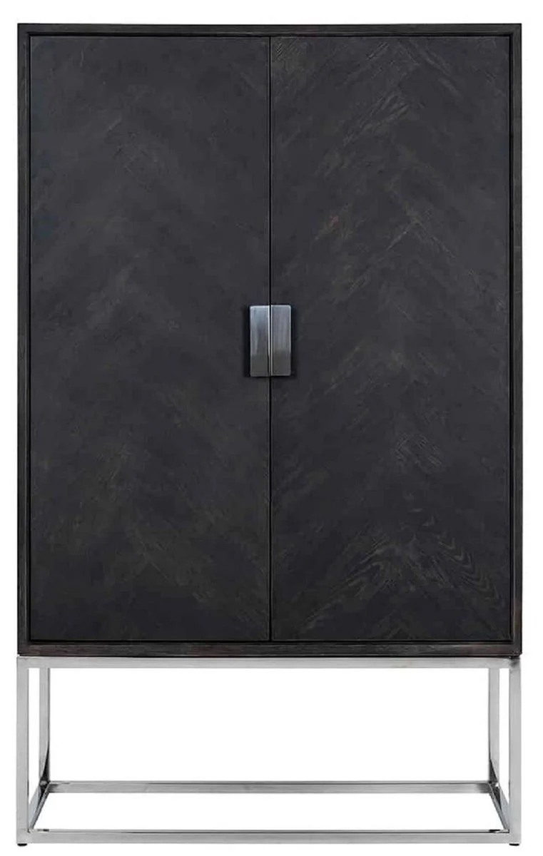 Luxury bar cabinet black / silver 108 x 45 x H. 175 cm - solid wood cabinet with 2 doors - living room furniture - bar furniture - hotel furniture - luxury collection