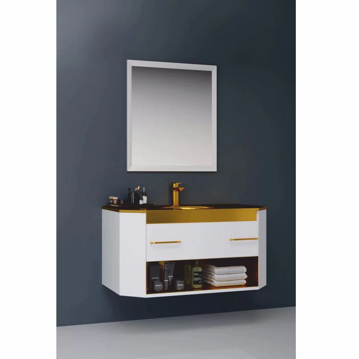 Luxury bathroom set high gloss white / gold 100 cm - Hotel & Bathroom Inerior