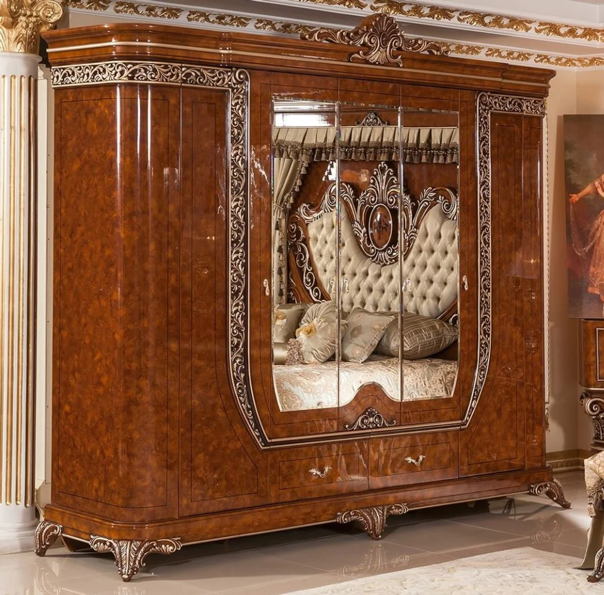 Luxury Baroque bedroom wardrobe brown / bronze - Magnificent solid wood wardrobe in Baroque style - Baroque bedroom & hotel furniture - Noble & magnificent