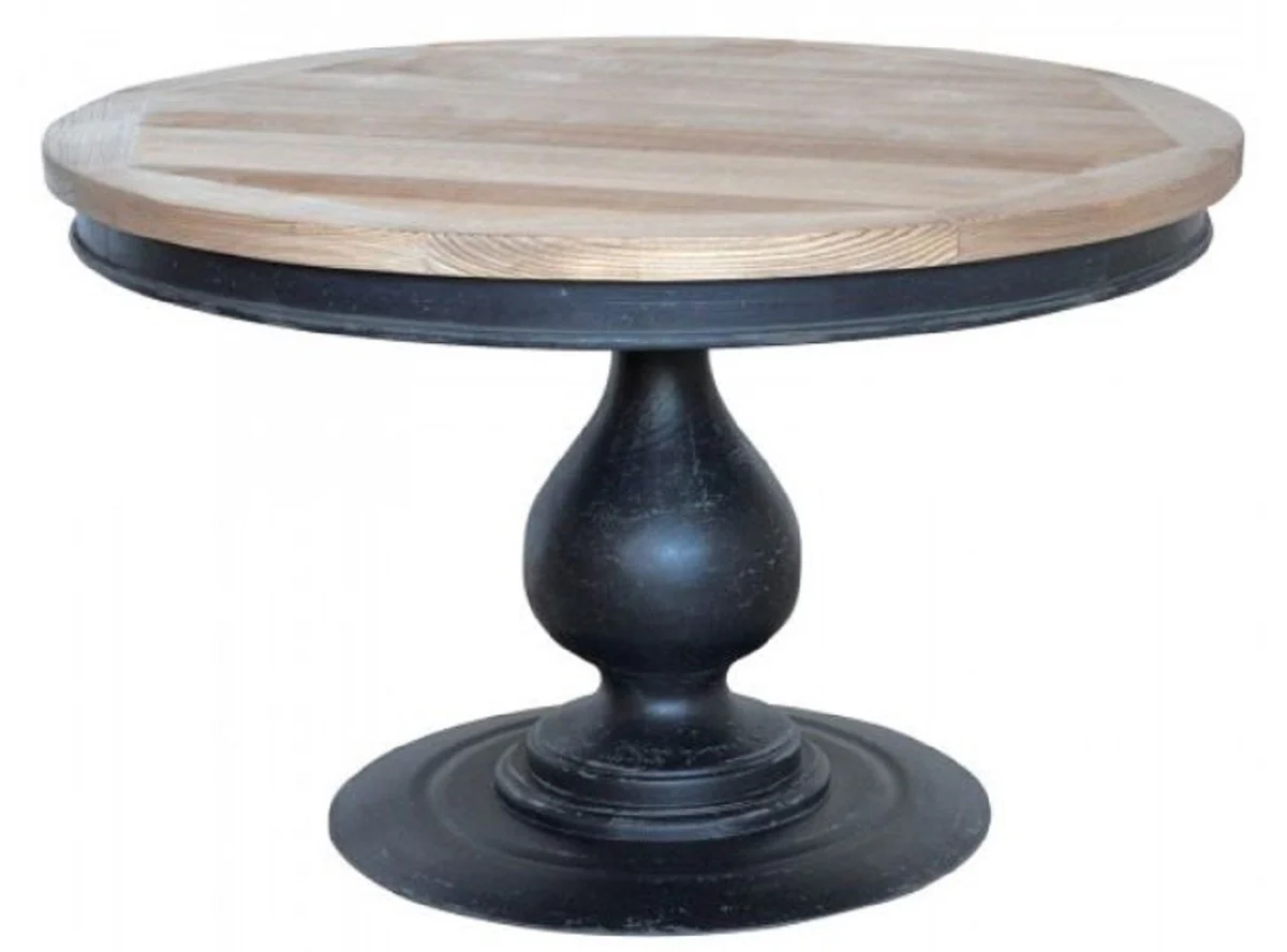 Country house style dining table natural colors / antique black Ø 130 x H. 78 cm - Round kitchen table with solid wood table top - Country house style dining room furniture