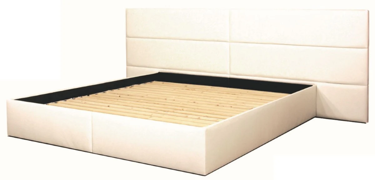 Real leather bed white - luxury furniture