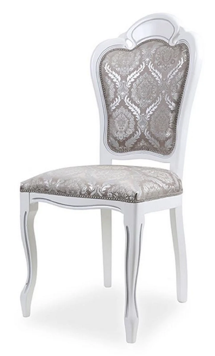 Luxury Baroque Dining Room Chair Set of 6 Gray / White H. 107 cm - Baroque Dining Room Furniture