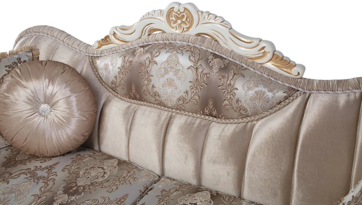 Luxury baroque sofa with cushions beige / white / gold 237 x 90 x H. 99 cm - Baroque living room furniture