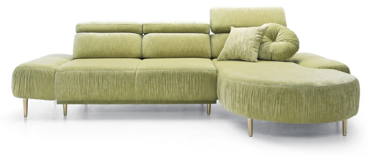Luxury corner sofa green / brass 294 x 105-182 x H. 83-97 cm - Living room sofa with 3 adjustable headrests and electrically adjustable seat - Luxury living room furniture