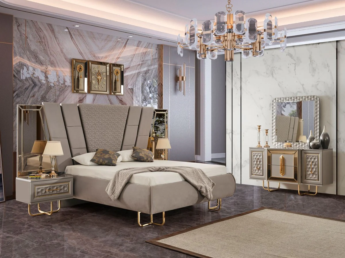 Luxury Art Deco Bedroom Set Gray / Gold - 1 Luxury Art Deco Dressing Table & 1 Luxury Art Deco Mirror - Art Deco Bedroom Furniture - Luxury Bedroom Furniture