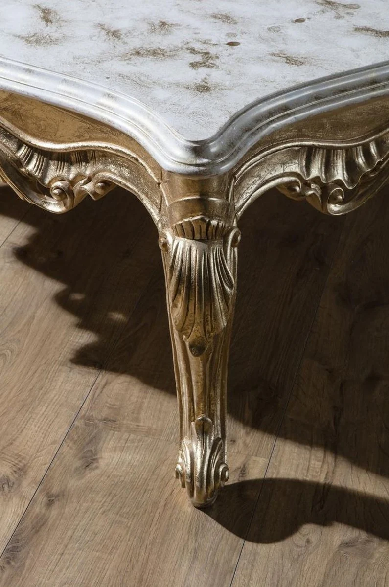 Luxury baroque coffee table white / gold 130 x 130 x H. 51 cm - magnificent solid wood living room table - baroque living room furniture