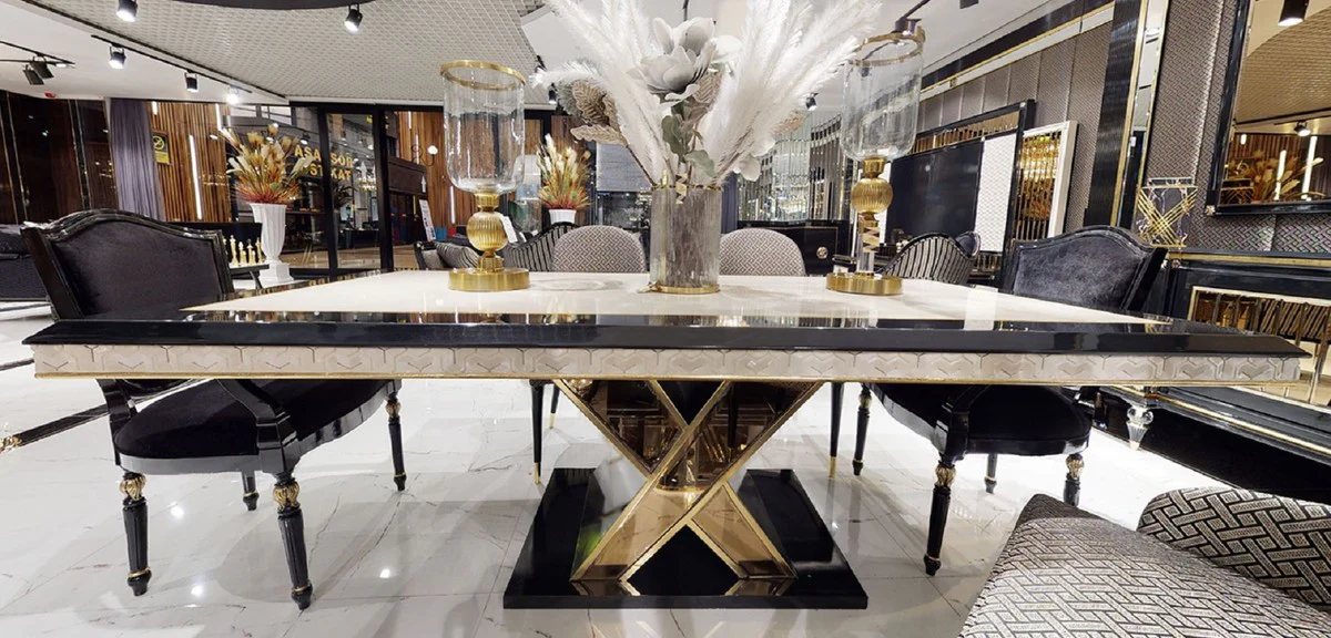 Luxury Art Deco Dining Table White / Black / Gold - Art Deco Dining Room Table - Art Deco Dining Room Furniture - Luxury Quality