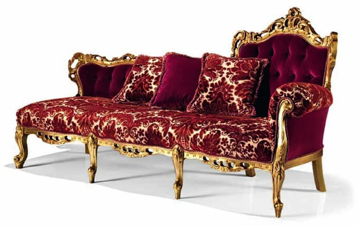 Luxus Barock Chaiselongue Bordeauxrot / Gold 202 cm - Made in Italy
