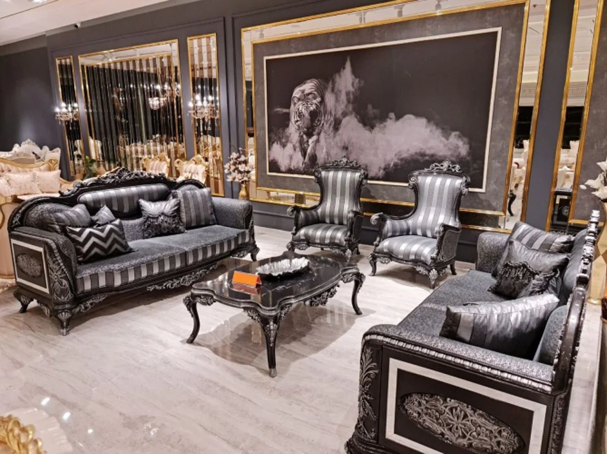Luxury Baroque Sofa Silver / Gray / Black / Silver - Magnificent Living Room Sofa - Baroque Living Room Furniture - Noble & Magnificent