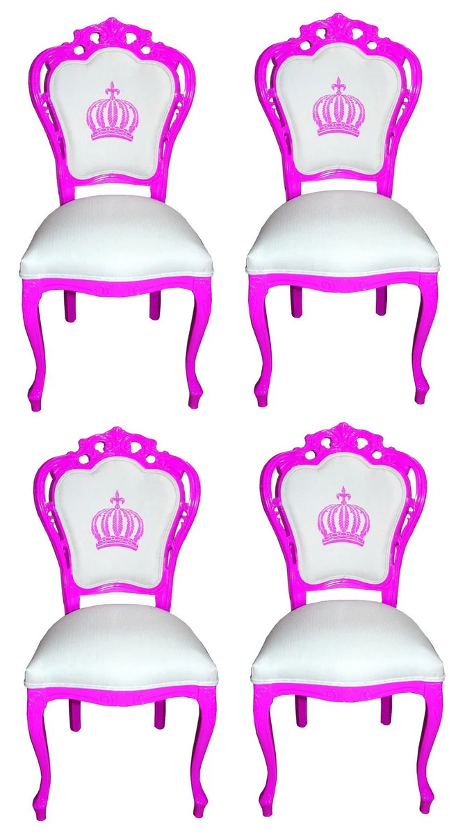 Pompöös by Luxury Baroque Dining Room Chairs White / Magenta - Pompöös Baroque Chairs designed by Harald Glööckler - 4 Dining Room Chairs - Baroque Dining Room Furniture