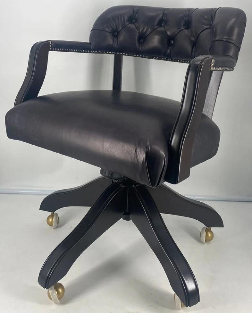 Luxury leather office chair black / black 58 x 65 x H. 80-87 cm - Height-adjustable desk chair - Real leather swivel chair - Luxury furniture - Office furniture - Real leather furniture - Luxury furniture