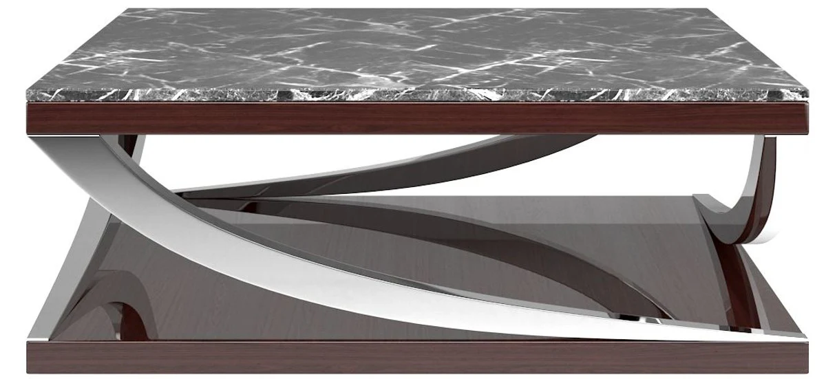 Luxury coffee table black / dark brown / silver 120 x 120 x H. 43 cm - Elegant living room table with marble top - Luxury living room furniture