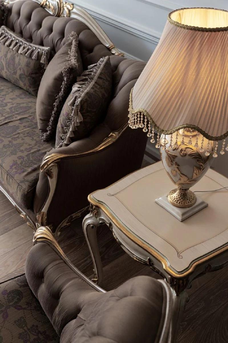 Luxury Baroque Sofa Brown/Cream/White/Gold - Handmade Living Room Sofa - Baroque Living Room Furniture