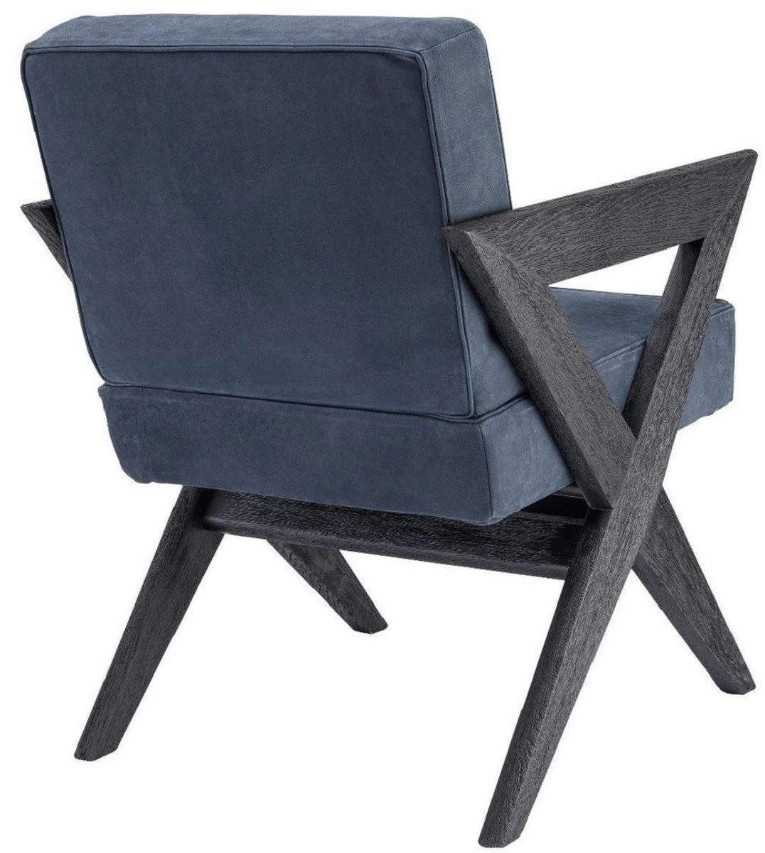 Luxury genuine leather dining room chair with armrests blue / black 59 x 74 x H. 88 cm - kitchen chair with elegant nubuck buffalo leather - luxury dining room furniture