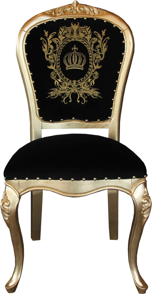 Pompöös by Luxury Baroque Dining Room Chair Black / Gold with Crown - Pompööser Baroque Chair designed by Harald Glööckler