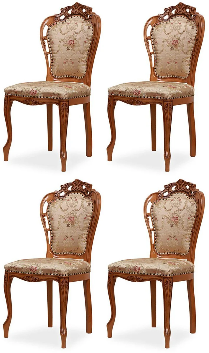 Luxury Baroque Dining Room Chair Set of 4 with Elegant Pattern Gold / Multicolored / Brown - Baroque Style Kitchen Chairs - Magnificent Luxury Dining Room Furniture in Baroque Style - Noble & Magnificent