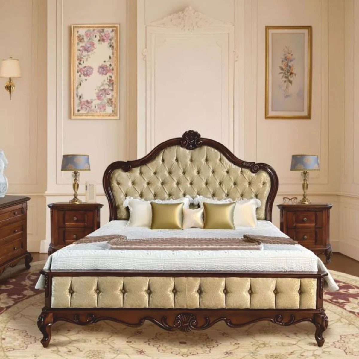 Luxury Baroque Double Bed Gold / Dark Brown - Baroque Bedroom Furniture