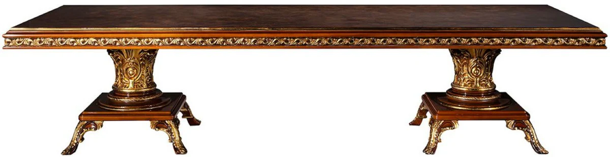 Luxury Baroque Dining Room Set Brown / Gold - 1 Baroque Dining Table & 10 Baroque Dining Room Chairs - Baroque Dining Room Furniture - Luxury Furniture in Baroque Style - Noble & Magnificent