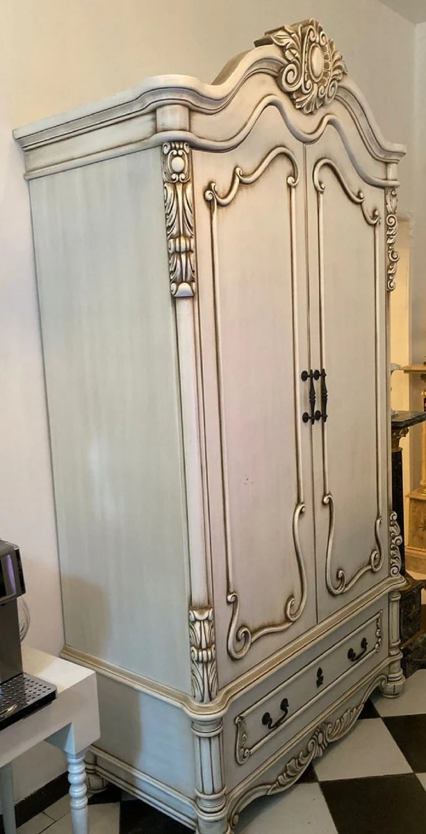 Luxury baroque bedroom cupboard antique white / brown - magnificent solid wood cupboard with 2 doors & drawer - baroque wardrobe - bedroom furniture in baroque style - baroque furniture