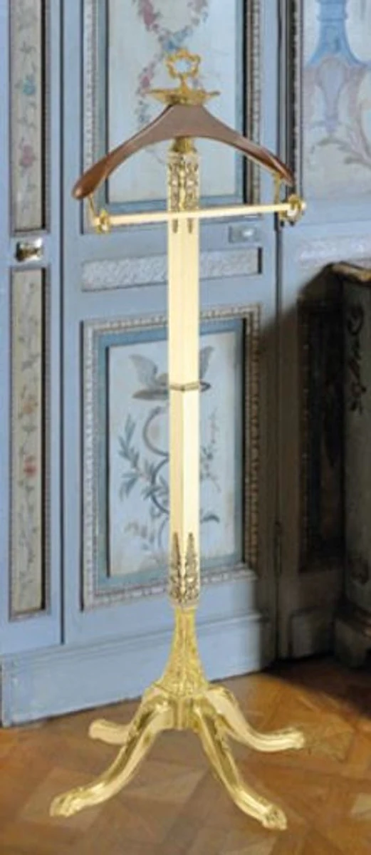 Luxury Baroque Dressboy white / gold / silver / brown 40 x 40 x H. 133 cm - Elegant brass clothes rack - Baroque hotel cloakroom furniture