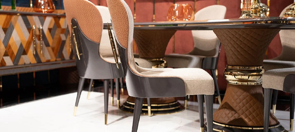 Luxury Art Deco Dining Chair Set of 8 Cream / Brown / Gray / Gold