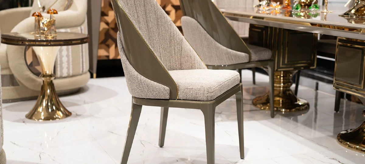 Luxury Dining Room Set Gray / Brown / Gold - 1 Luxury Dining Table & 6 Luxury Dining Chairs - Luxury Dining Room Furniture