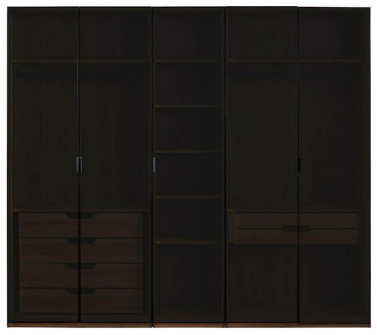 Luxury wardrobe brown / black 250 x H. 220 cm - solid wood bedroom wardrobe with 5 glass doors and LED lighting - bedroom furniture - hotel furniture - luxury furniture