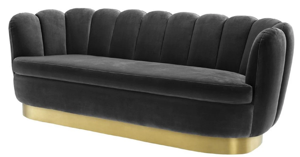Luxury velvet sofa dark gray / brass 225 x 90 x H. 80 cm - living room sofa - luxury quality