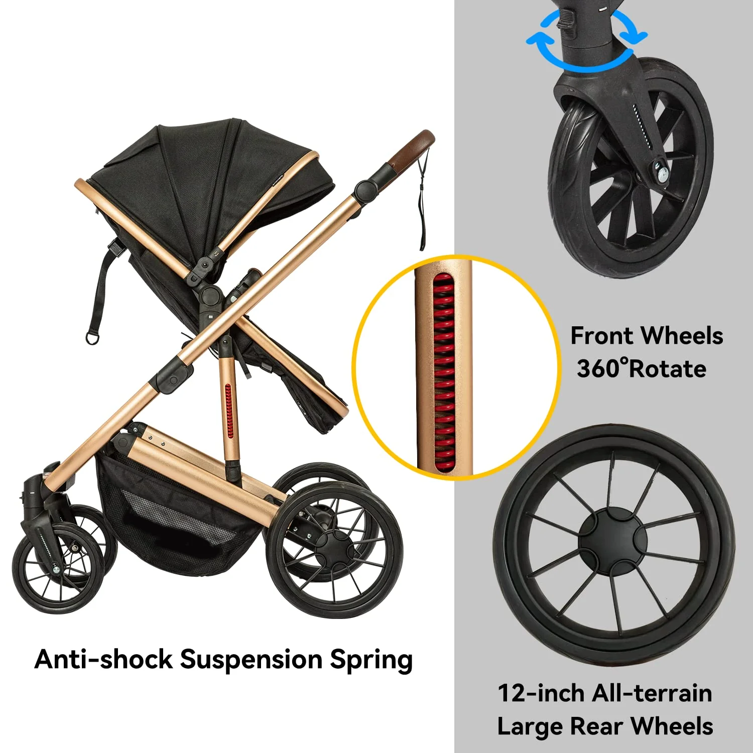Kinderwagen – 2-in-1-Hochformat-Kabriolett-Kinderwagen mit umkehrbarem Sitz | Faltbarer Kinderwagen aus Aluminiumlegierung, stoßfest, für Kleinkinder im Alter von 0 bis 36 Monaten