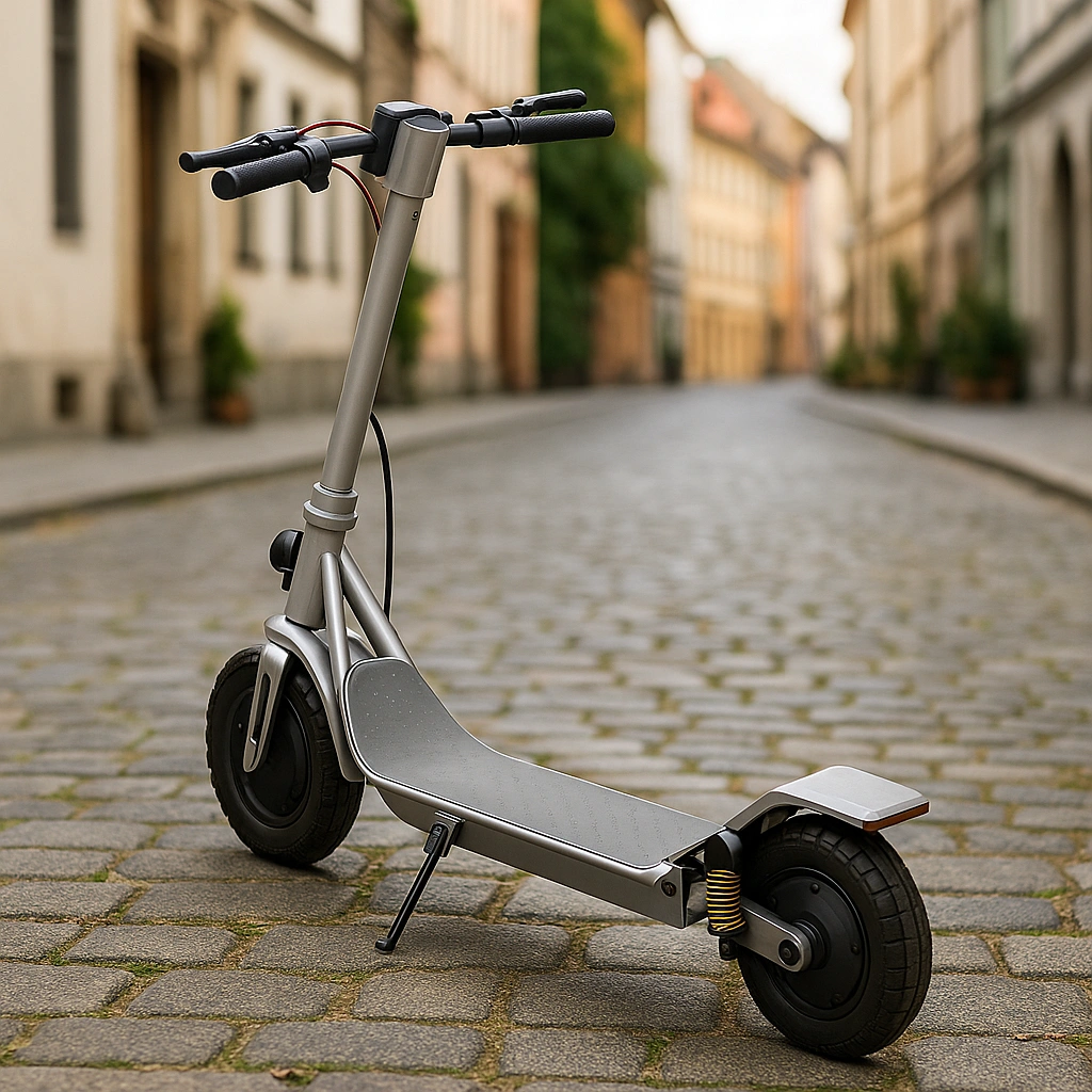 Silberner Kinderroller aus Aluminium, für den Innen- und Außenbereich geeignet