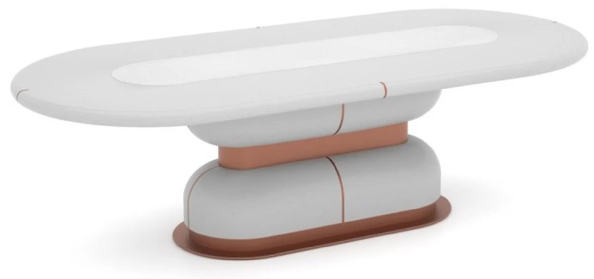 Luxury dining table white / copper 260 x 120 x H. 75 cm - Oval solid wood kitchen table - Solid wood furniture - Dining room furniture - Luxury furniture - Luxury furnishings