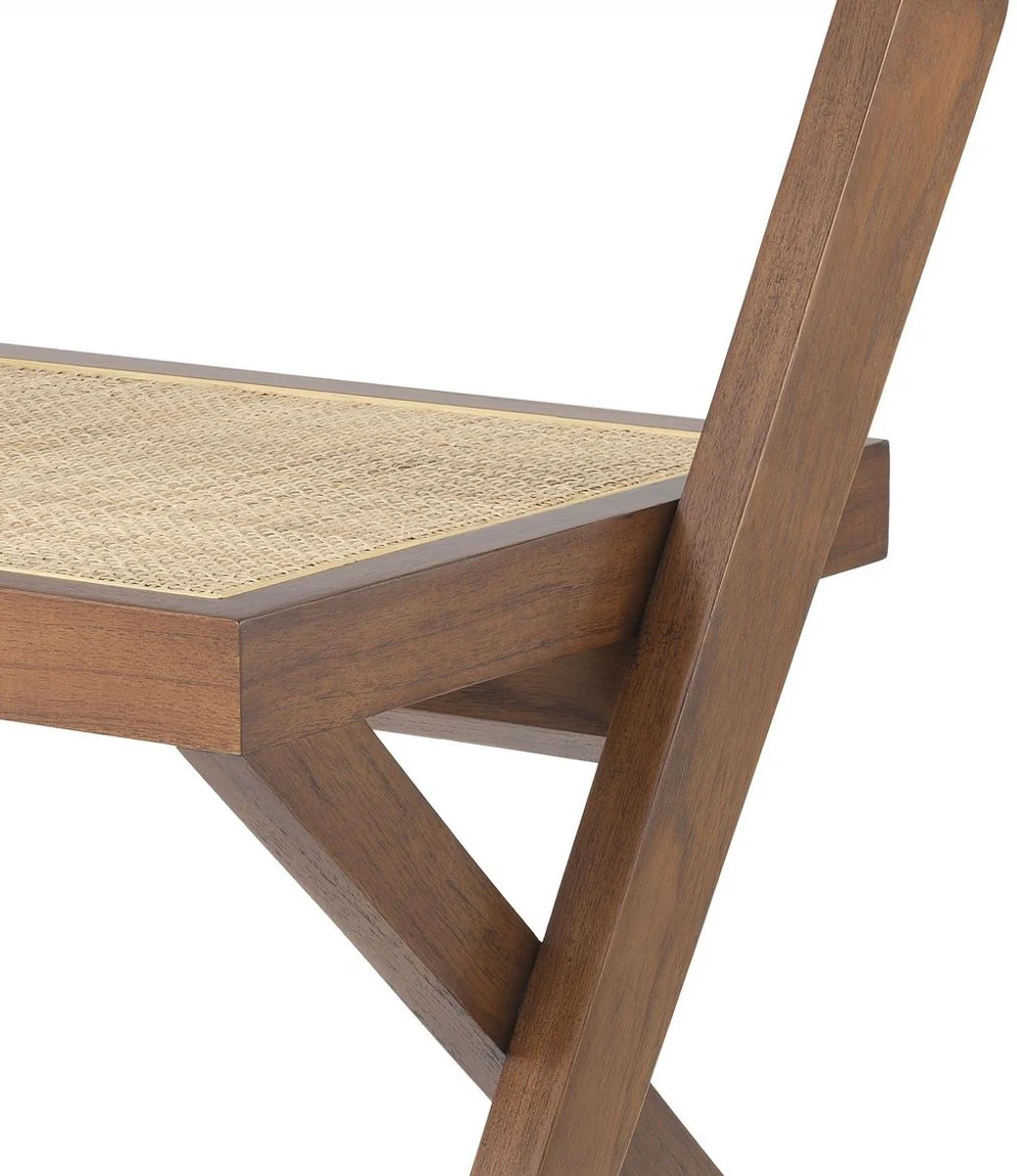 Luxury dining room chair brown / natural colors 53 x 56 x H. 85 cm - solid wood chair with rattan weave - luxury dining room furniture