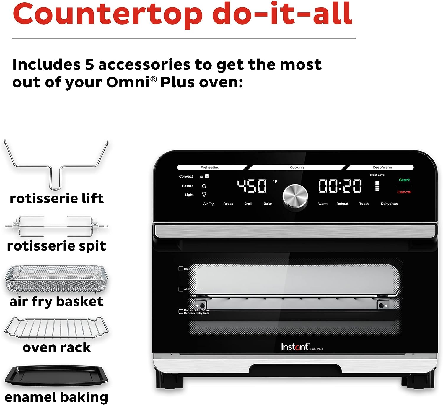 Instant Omni Plus 19 QT/18L Air Fryer Toaster Ofen Combo, Von den Herstellern von Instant Pot, 10-in-1 Funktionen, Passt eine 12