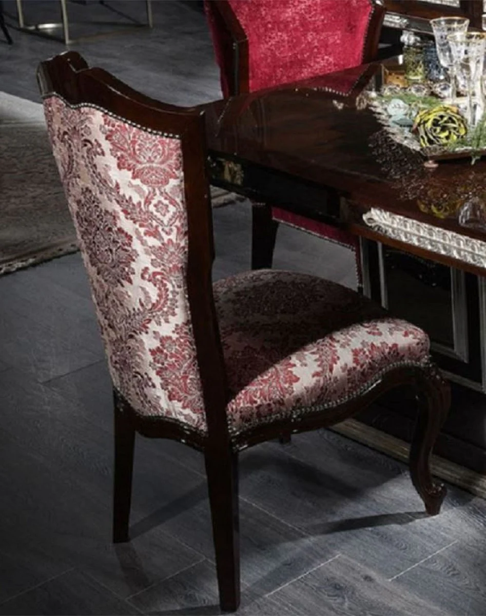 Luxury Baroque Dining Room Chair Set Beige / Bordeaux Red / Dark Brown / Silver - 6 Baroque Style Kitchen Chairs with Elegant Pattern - Baroque Dining Room Furniture