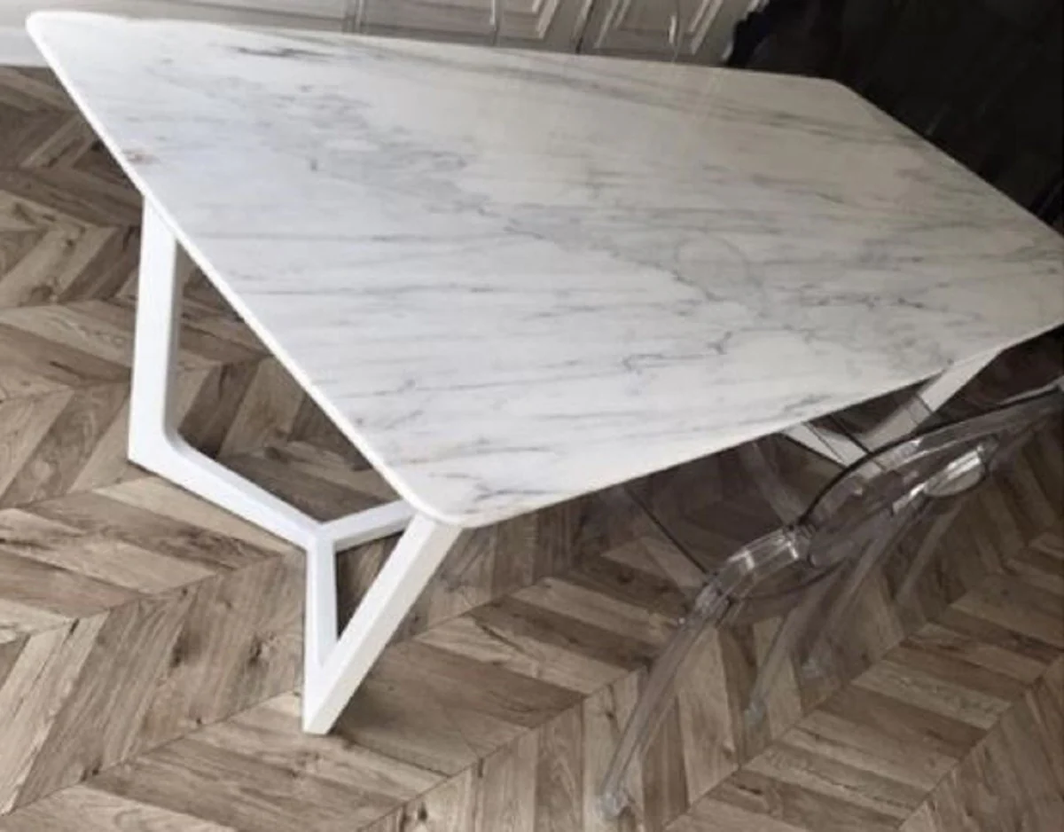 Luxury dining table white 200 x 100 x H. 75 cm - Modern kitchen table with marble table top and stainless steel frame - Luxury dining room furniture