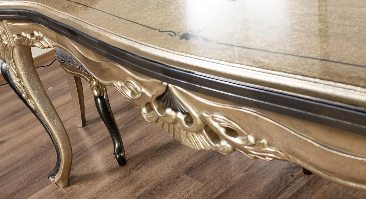 Luxury Baroque Dining Table Antique Gold / Black - Rectangular Baroque Style Kitchen Table - Luxury Dining Room Furniture in Baroque Style - Baroque Dining Room Furniture - Baroque Furnishings