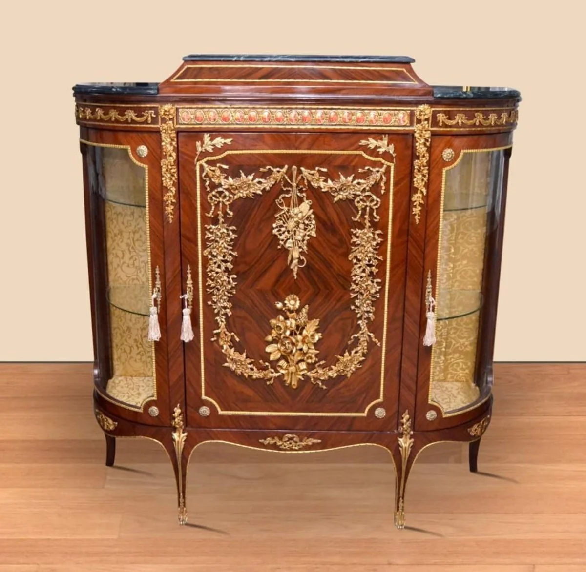 Baroque display cabinet brown / gold - 140 x 40 x H 145 cm Magnificent baroque display cabinet with glass door - baroque living room furniture