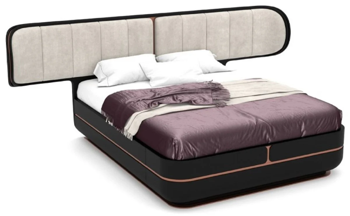 Luxury double bed gray / black / copper 330 x 215 x H. 120 cm - solid wood bed with padded headboard - bedroom furniture - hotel furniture - luxury furniture