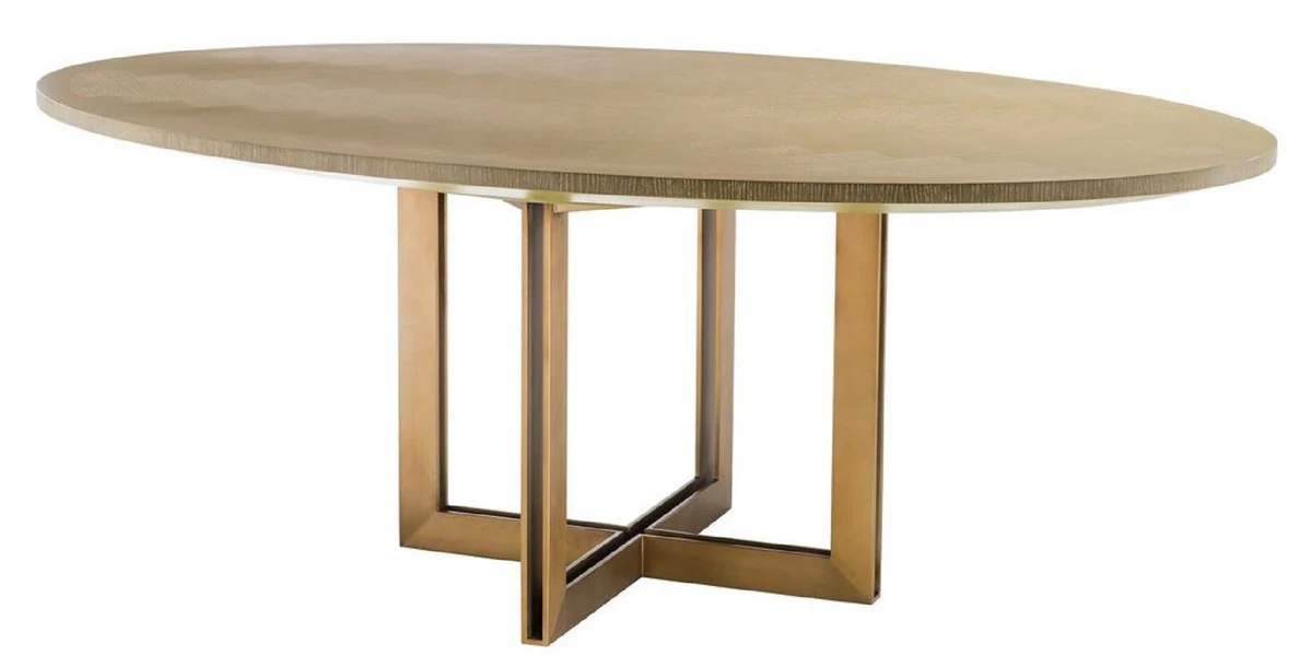 Luxury dining table natural colors / brass 200 x 120 x H. 76 cm - Oval kitchen table - Luxury dining room furniture