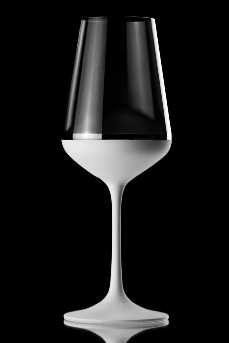 Luxury red wine glass set of 6 white / silver Ø 8.5 x H. 24 cm - Handmade and hand-painted wine glasses - Hotel & Restaurant Accessories - Luxury quality