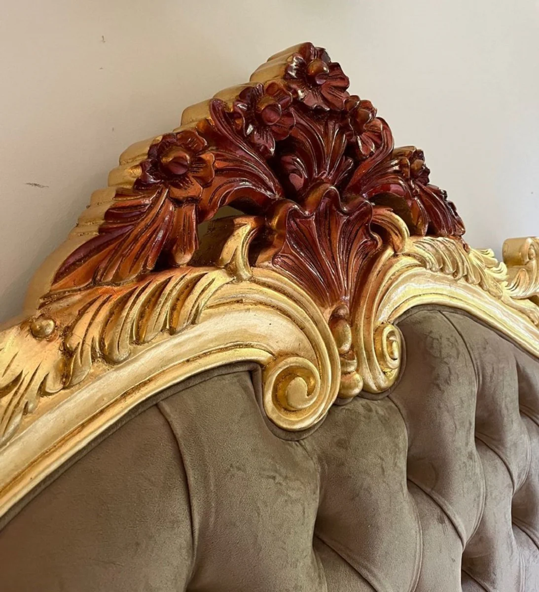 Luxury baroque double bed with mattress gray / gold / brown - magnificent solid wood bed - luxury bedroom furniture in baroque style - baroque furniture - noble & magnificent