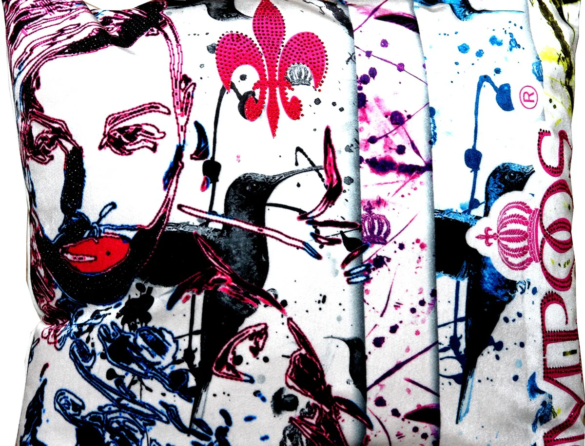 Harald Glööckler designer decorative cushion Pompöös by with glitter stones white - pink