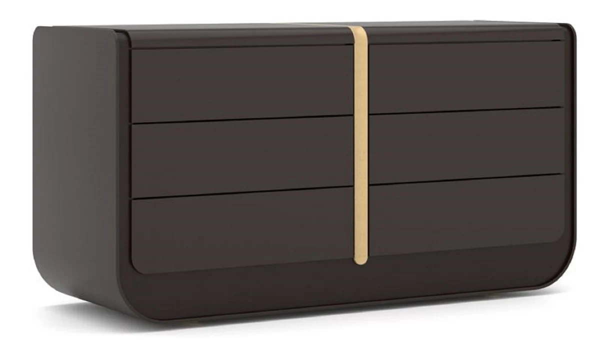 Luxury solid wood chest of drawers with 6 drawers black / beige 160 x 56 x H. 85 cm - Bedroom chest of drawers - Bedroom furniture - Luxury furniture - Luxury furnishings - Furniture luxury