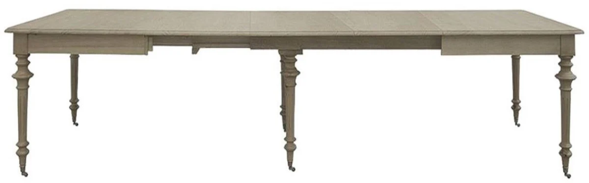 Luxury country house style dining table gray 170-470 x 120 x H. 77 cm - Handcrafted extendable solid wood kitchen table - Elegant country house style solid wood dining room furniture