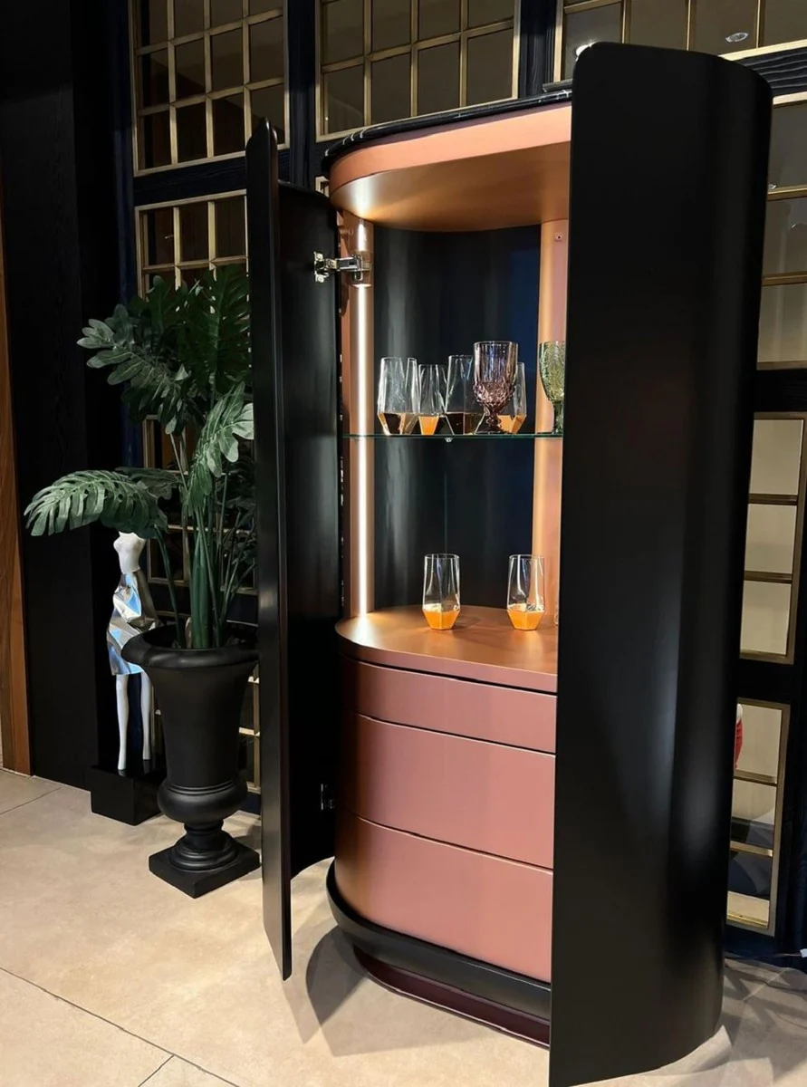 Luxury bar cabinet black / copper 80 x 50 x H. 165 cm - Illuminated solid wood wine cabinet with 2 doors - Living room furniture - Bar furniture - Hotel furniture - Luxury collection